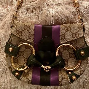 Gucci Tom Ford GG Purple Black Satin Horsebit Bag